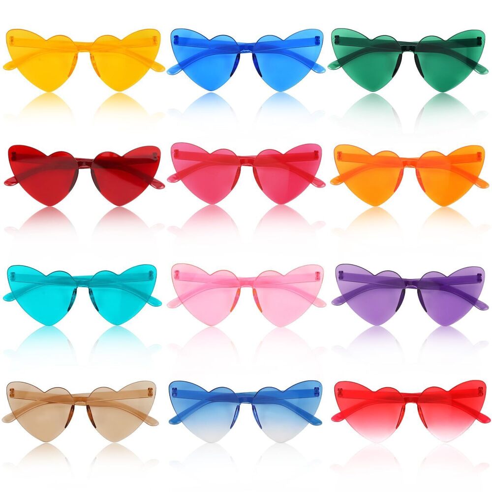 4675 Pink & Baby Blue 12PCS Love Heart Shaped Sunglasses Vintage Cat Eye